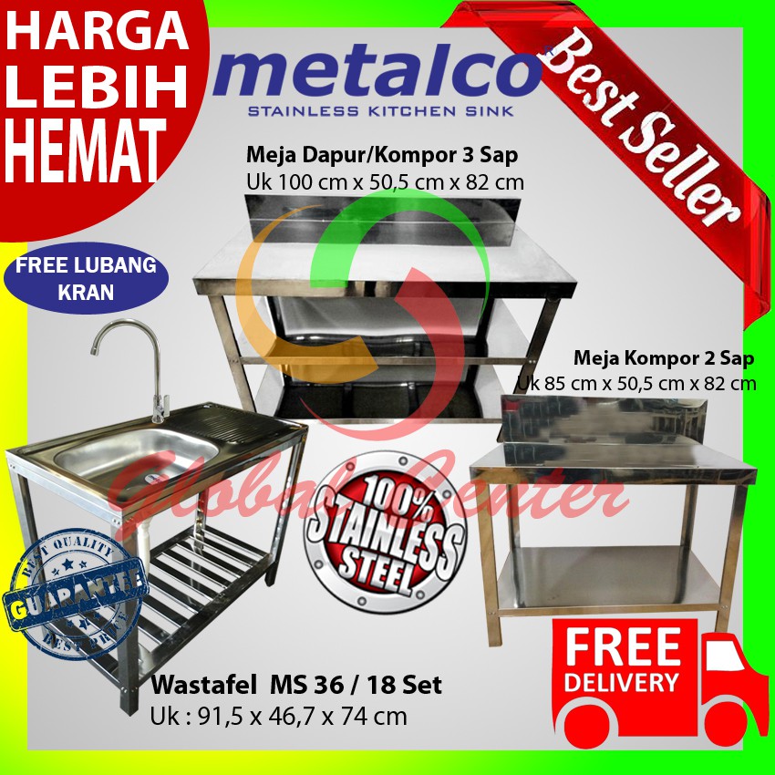 Paket Hemat Wasbak Cuci Piring MS 36 Meja Kompor MT2 dan Meja Dapur MT3