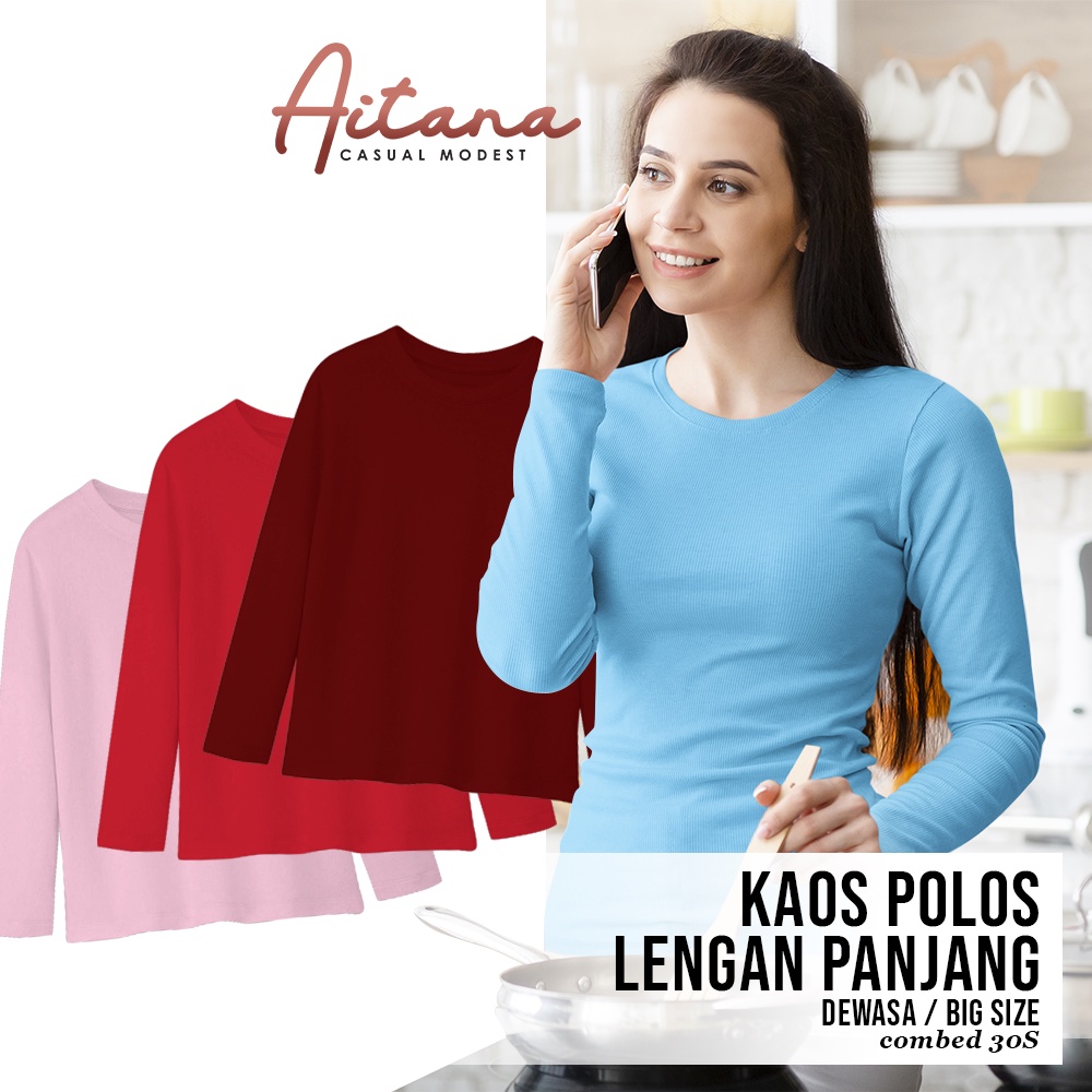 Aitana - Kaos Polos Wanita Lengan Panjang Reguler Fit Soft Cotton Combed 30s