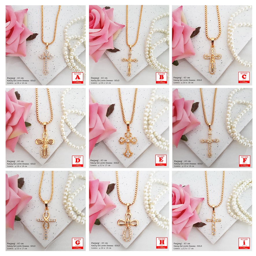 XLT 020 Kalung Salib Panjang 60 cm Liontin Kristen Katolik Rohani Corpus Tubuh Yesus Rosario Permata Sirkon Luxx Xuping