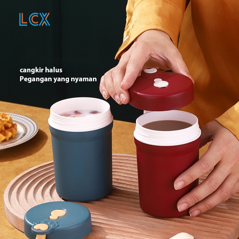 LCX Cangkir Sarapan Multifungsi Mangkuk Sup Jerami Gandum Piknik Portable 330ml VS-44