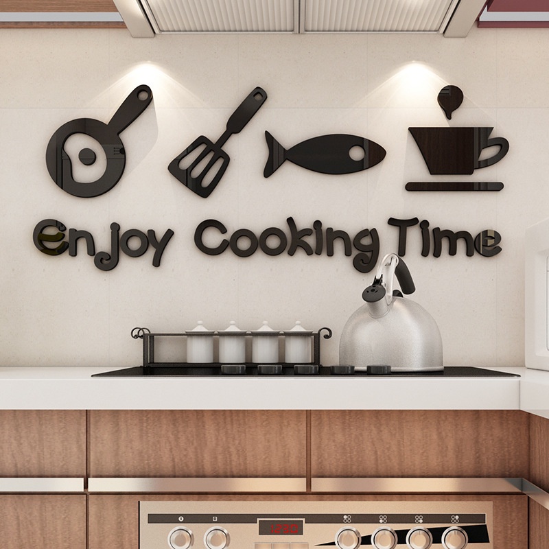 Stiker Dinding Decal Desain Enjoy Cooking Time Bahan Akrilik Untuk Dekorasi Rumah