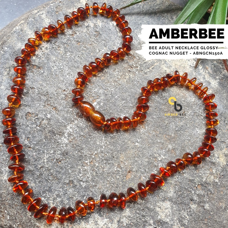 Kalung Amber Dewasa Premium Glossy Cognac Nugget ABNNCN150 by Amber Bee