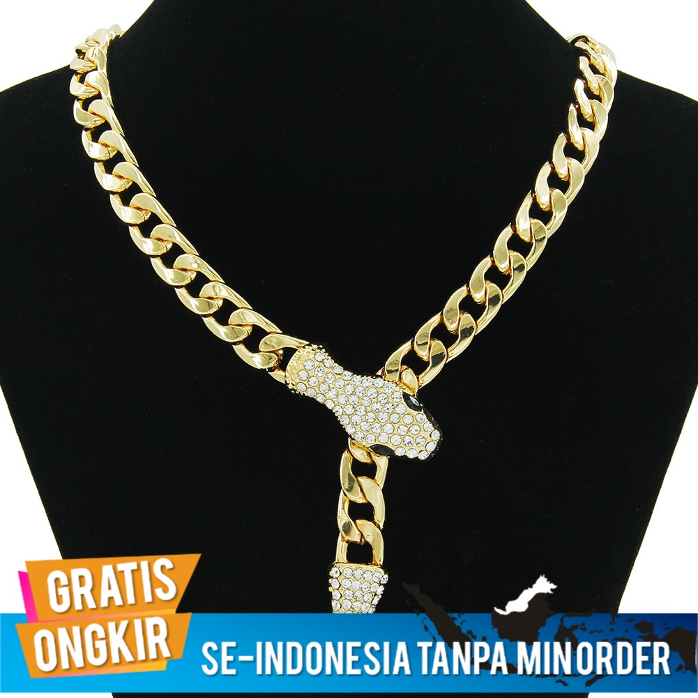 Kalung Gelang Wanita Kuba Rantai Cahaya Mewah Pendek Penuh Berlian Kepala Ular Kancing Magnet Kalung