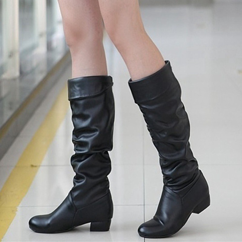 sepatu wanita sepatu boot wanita panjang selutut kulit asli size 35-43