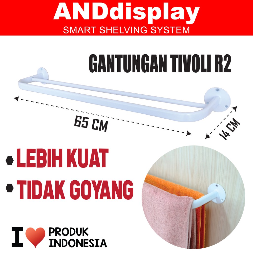 GANTUNGAN HANDUK TIVOLI R2 PUTIH RAK DINDING JEMURAN TOILET SERBAGUNA ANDDISPLAY