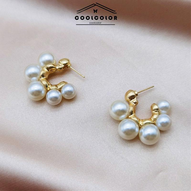 COD❤️1 Pasang Anting Stud Mutiara Pejantan Lingkara Anti Memudar Earrings panjang Aksesoris Wanita Fashion Tusuk Mewah Korea Gaya Rumbai