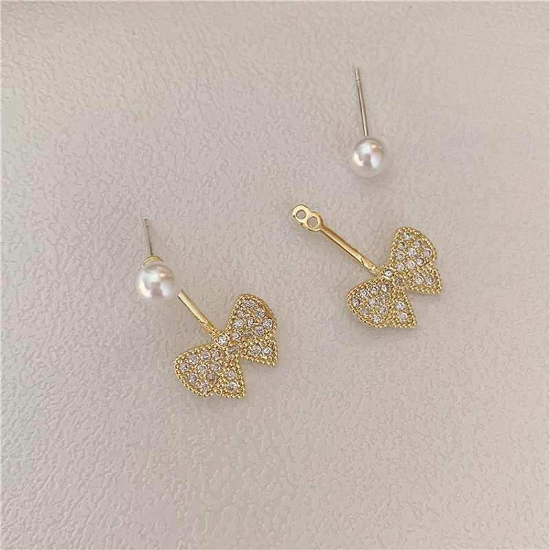 Anting Tusuk Sterling Silver 925 Desain Pita Hias Mutiaraberlian Imitasi Gaya Koreasimple Untuk Wanita