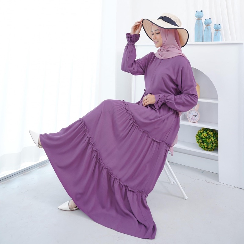 gamis warna lilac  | gamis rayon twill | dress muslim | Fashion wanita | gamis jumbo Ld 120