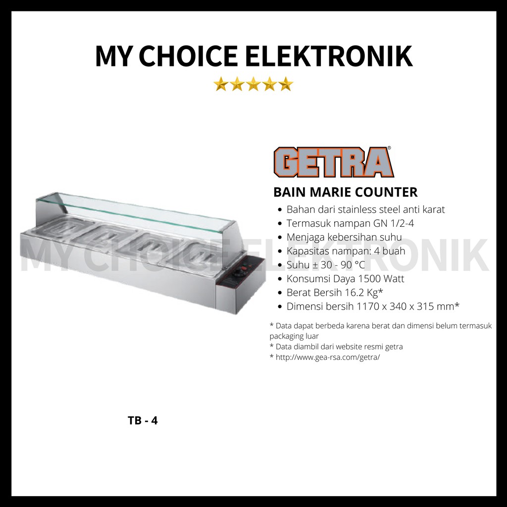 GETRA Table Top Bain Marie tipe TB-4