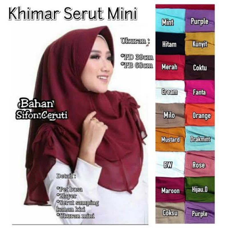 Hijab Jilbab Kerudung Instan Khimar 2 Layer Pet Serut Bahan Sifon