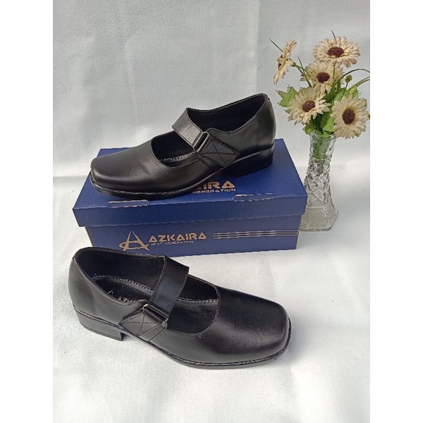 Azkaira~SEPATU PANTOFEL WANITA KULIT SAPI ASLI/SEPATU KANTOR/SEPATU SEKOLAH HITAM/SEPATU PASKIBRAKA