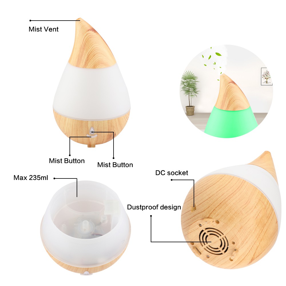 Taffware Air Humidifier Aromatherapy Oil Diffuser Wood Design 235ml - HUMI AJ-215 - Brown