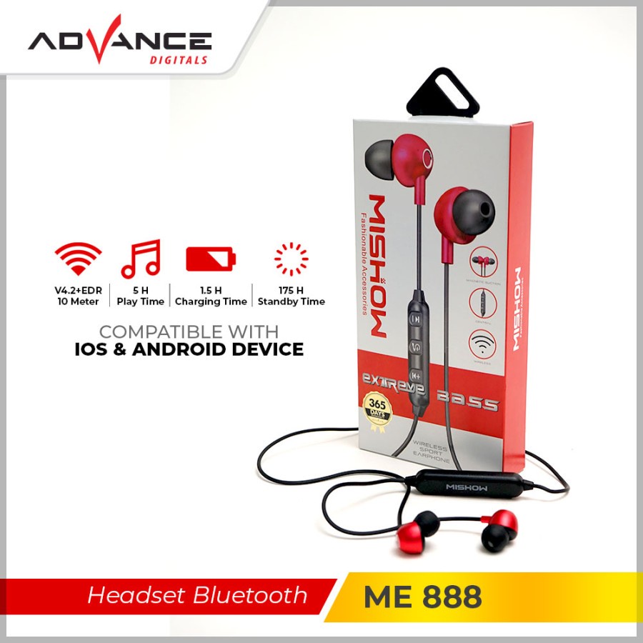 Advance ME888 - Wireless Earphone with Extreme Bass and Magnet