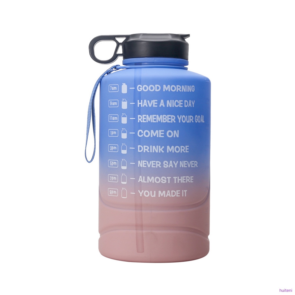 Water Bottle Motivational Time Marker Water Jug Portable Half Gallon Sports Drink Cup with Lid, Blue Pink huiteni.id