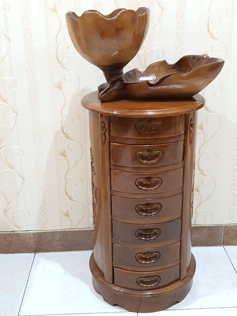 Nakas Meja Tabung Bulat Jati