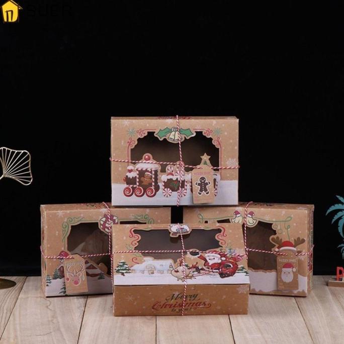 

SUER 4/12 PCS PORTABLE CHRISTMAS GIFT BOX KRAFT PAPER COOKIE CANDY DC452CD3