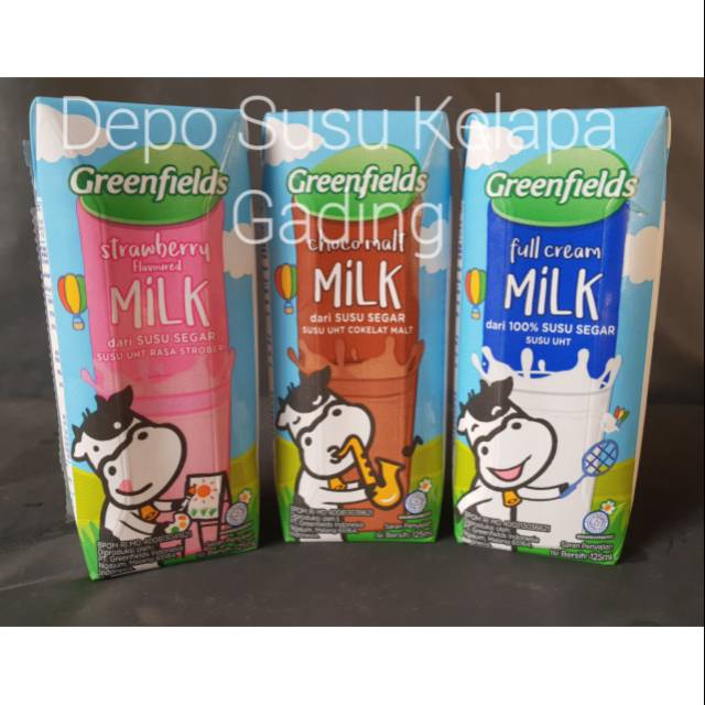 Susu Greenfields UHT 125 ml Full Cream Coklat Strawberry