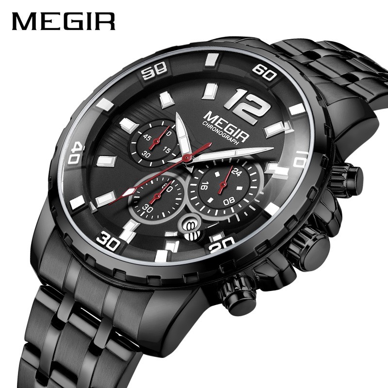 MEGIR 2068 Jam Tangan Pria Analog Chronograph Tali Stainless Luminous WATCHKITE WKOS