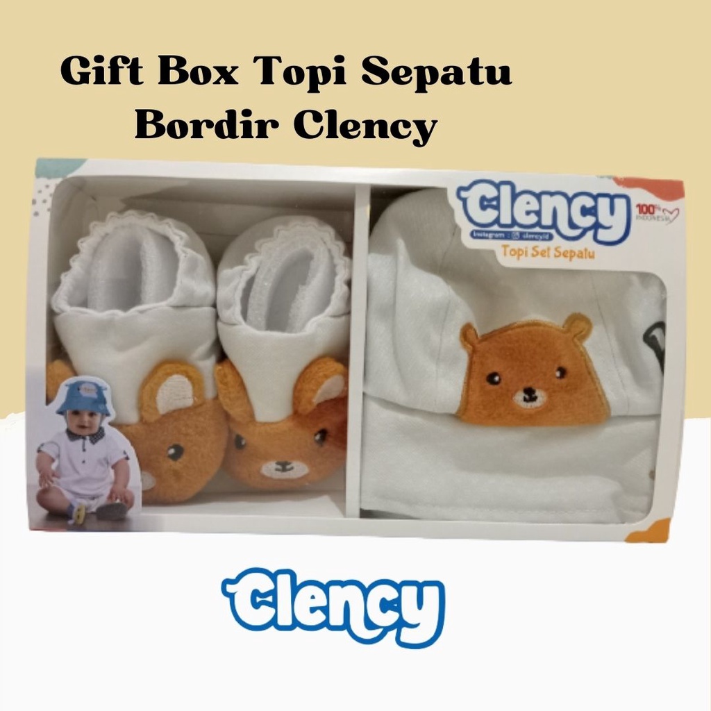 Kado Lahiran | Hampers Bayi Newborn | Gift Box Topi + Sepatu Clency CLt444