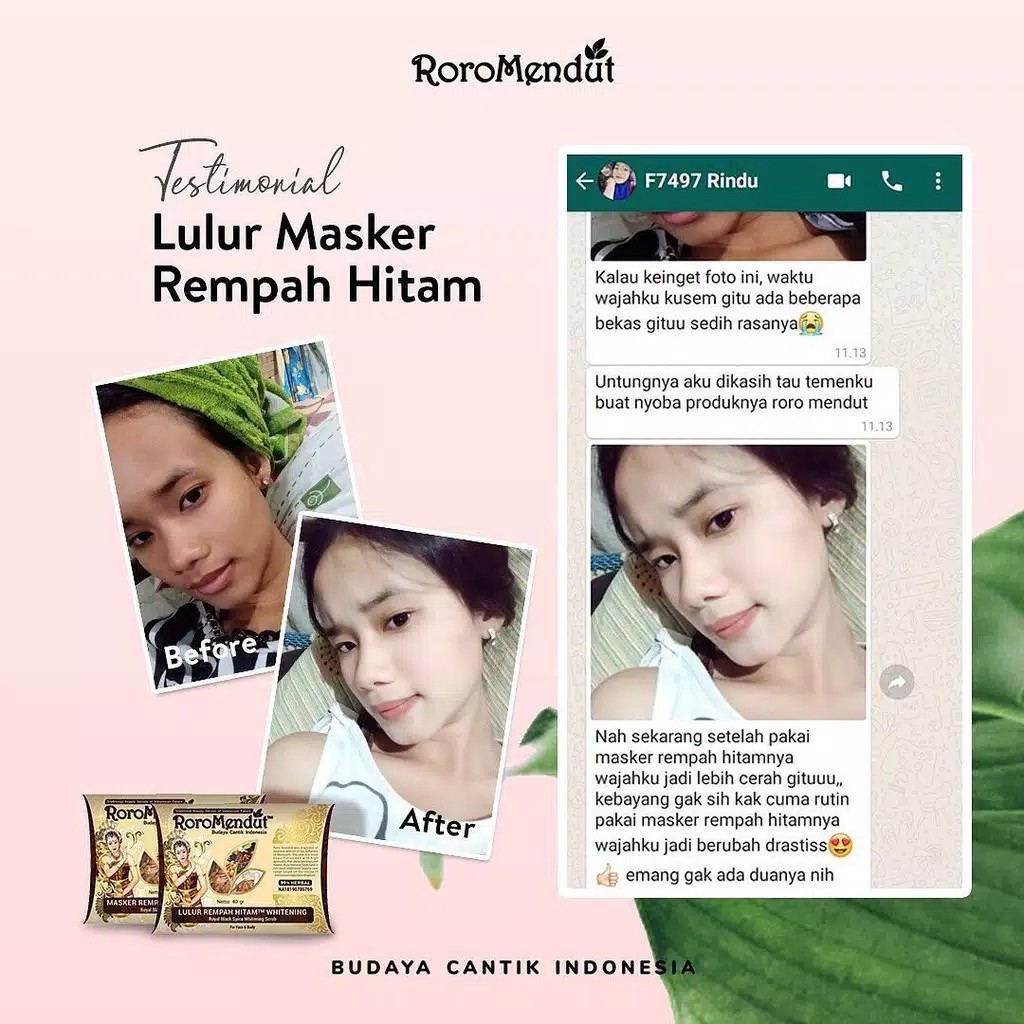 Roro Mendut Lulur Rempah Hitam Whitening Scrub Pemutih Kulit Wajah / Badan 20gr &amp; 40gr