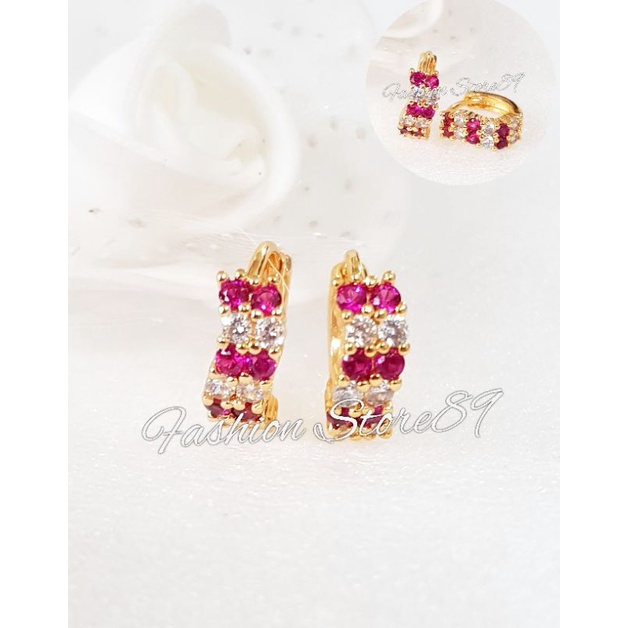 Anting Jepit Permata Kombinasi pink white xuping perhiasan lapis emas bestseller xuping TRX180R