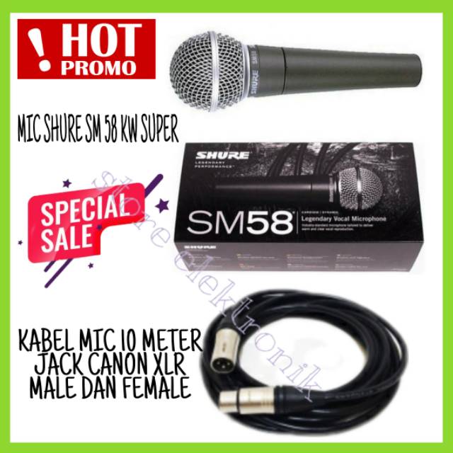 Mic SHURE SM 58 Kw Super Plus Kabel Canare 10 METER Jack XLR CANON NEW