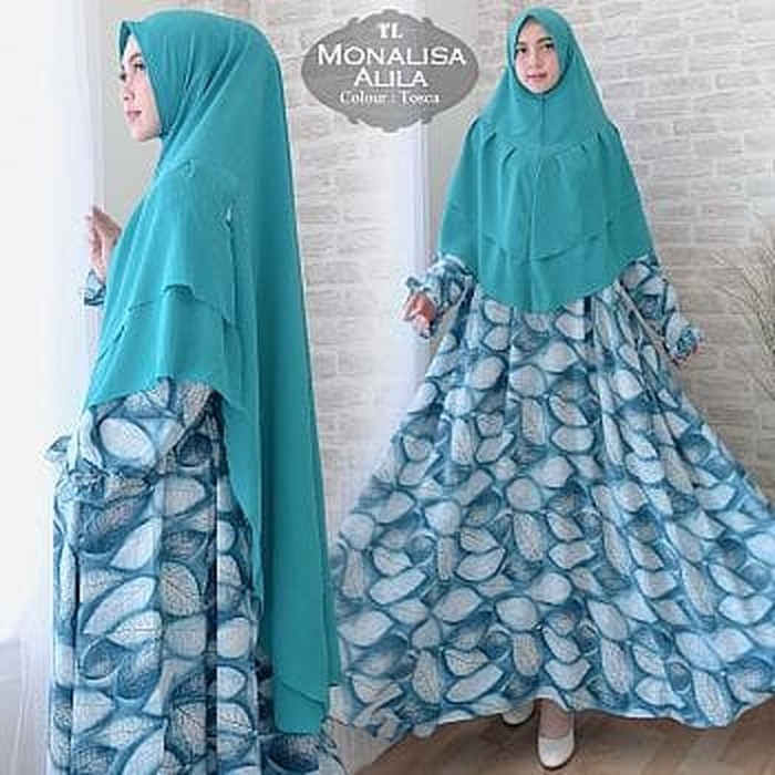 TRENDY Pakaian wanita muslim syari setelan ramadhan lebaran peach pink biru navy toska muda gamis sy