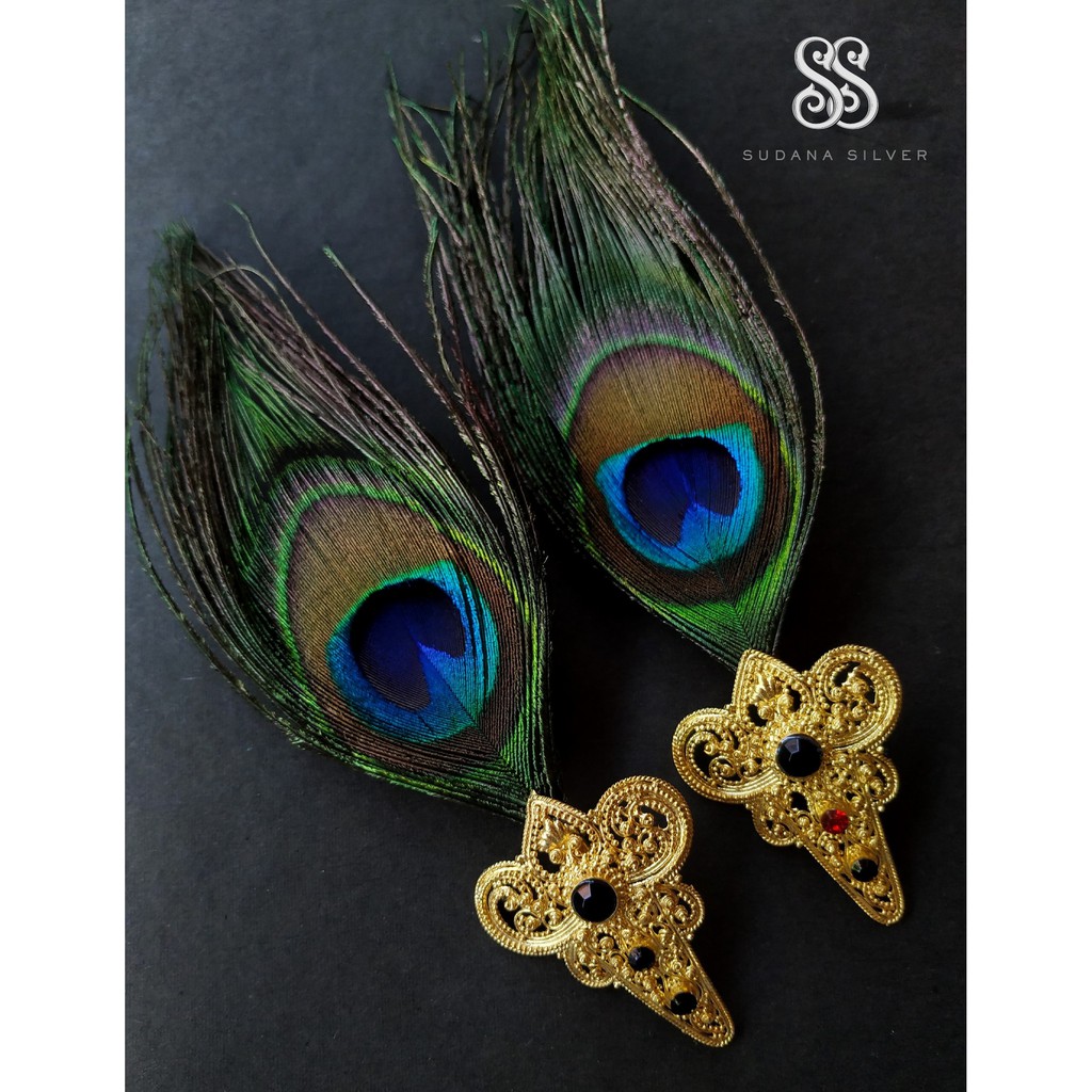 Bros Aksesoris Anak Motif Bulu Merak Gold Plated Alpaka Bali