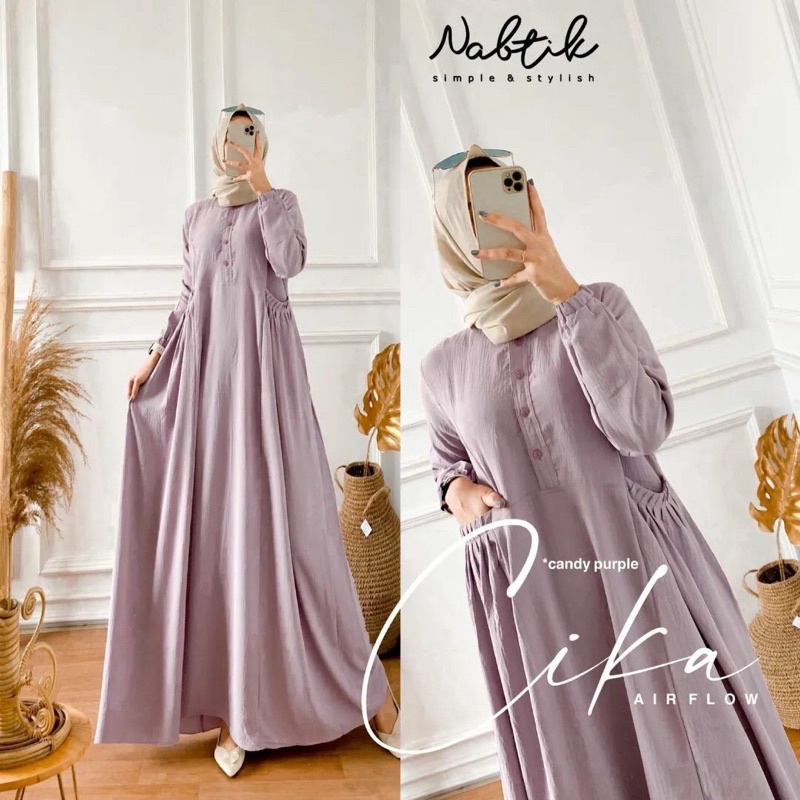 CIKA PLAIN Gamis Airflow Polos Bahan kringkle premium LD 110- Gamis Wanita Busui Friendly