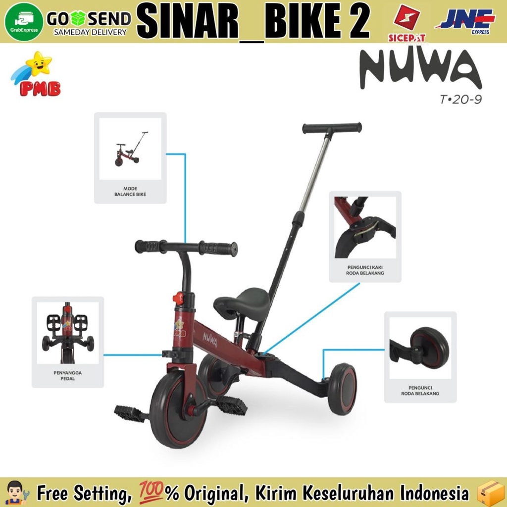 Sepeda Anak Roda Tiga Tricycle 3 in 1 Nuwa T20-5  &amp; T-20-9 Ada Stir Mode Pushbike