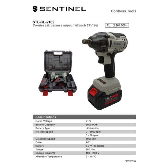 SENTINEL JAPAN cordless impact wrench 21 volt mesin buka baut baterai 21 volt