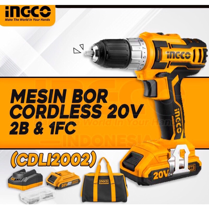 MESIN BOR CORDLESS 20V CDLI2002 INGCO