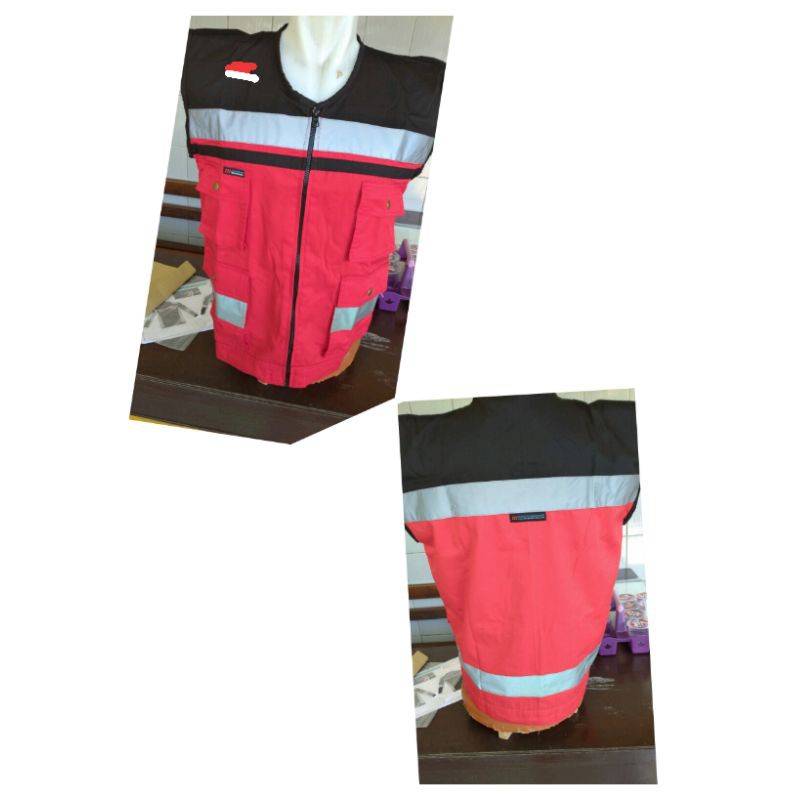 ROMPI SAFETY PREMIUM BAHAN KAIN DRILL FREE LOGO K3 BENDERA DALAM PAKAI FURING MERAH HITAM