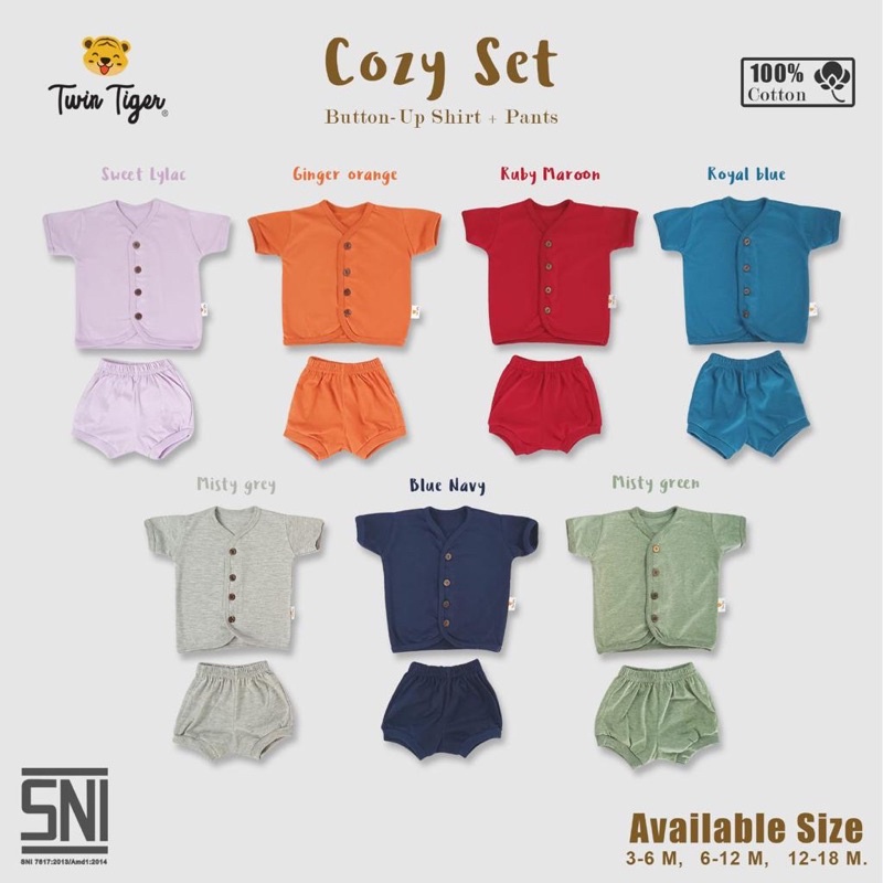 Twin Tiger Setelan Cozy Set Button 0-2 Tahun/setelan baby