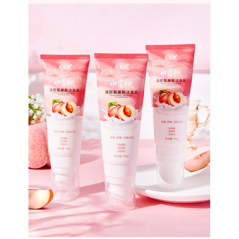 PEACH SWEET AMINO ACID CLEANSING MILK DENGAN KUAS SILIKON / FACIAL WASH /FACIAL CLEANSER 100ml