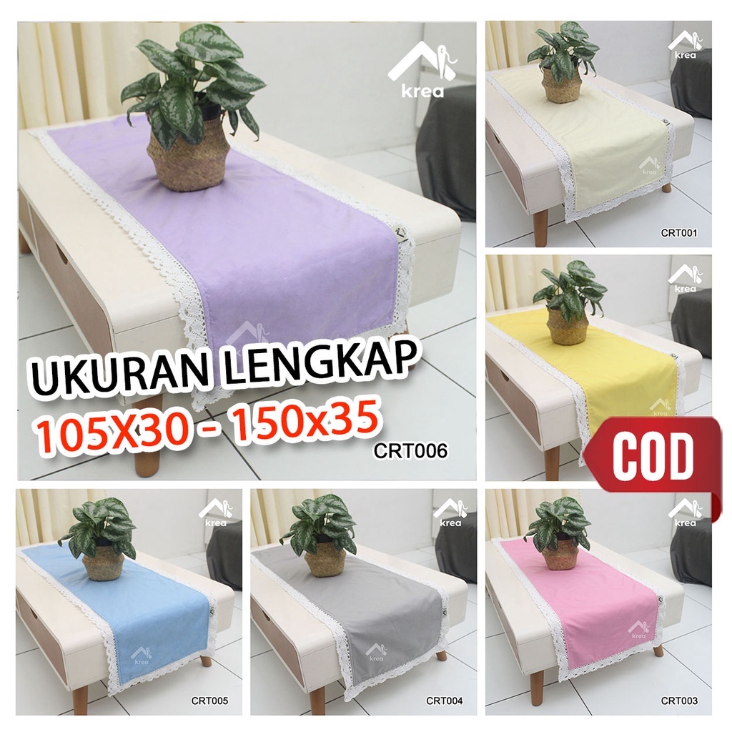 TAPLAK MEJA / TAPLAK RUNNER POLOS RENDA RAJUT UKURAN 105x30 - 150x35