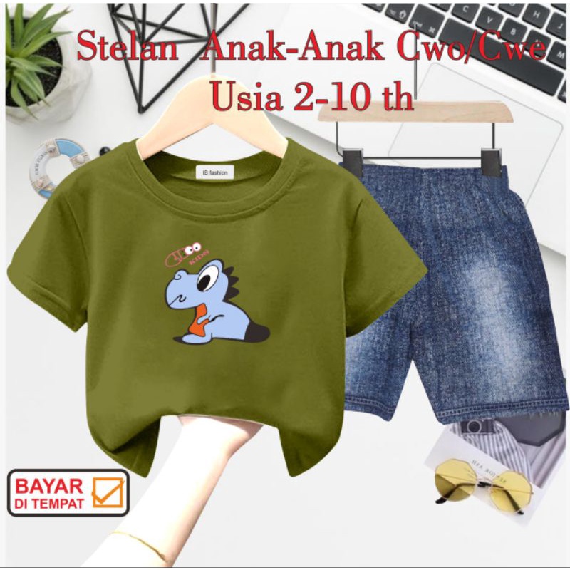 ((IB))SETELAN ANAK2 UNISEX SEMI JEANS/DINO DIGITAL SABLON