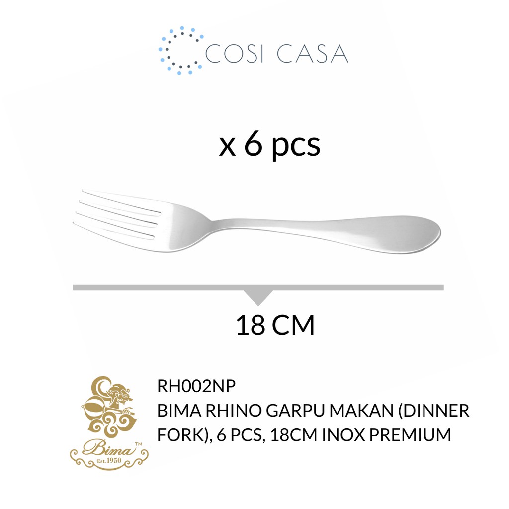 Bima Rhino Garpu Makan (dinner Fork), 6 Pcs, 18cm Rh002np