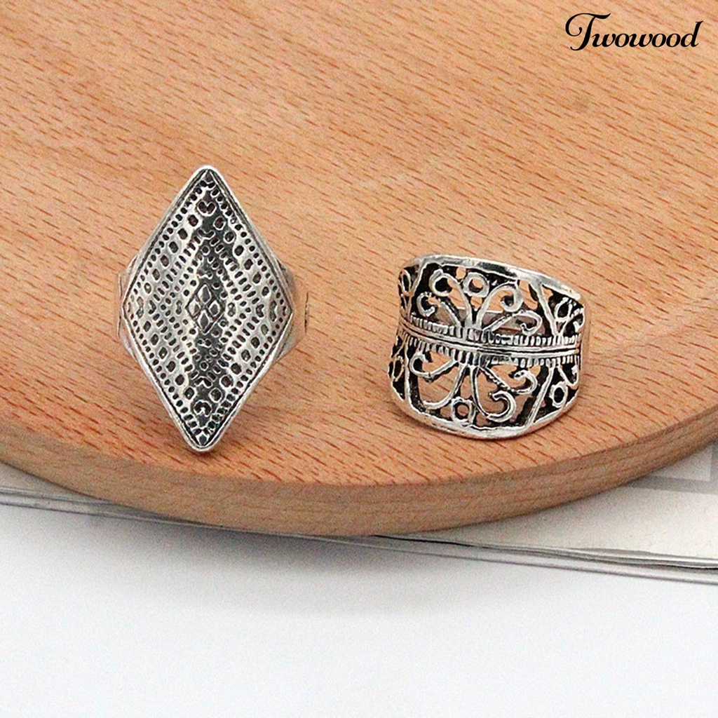 Twowood 4pcs / Set Cincin Fidget Gaya Bohemia Ringan Tahan Lama Untuk Unisex / Pria / Wanita