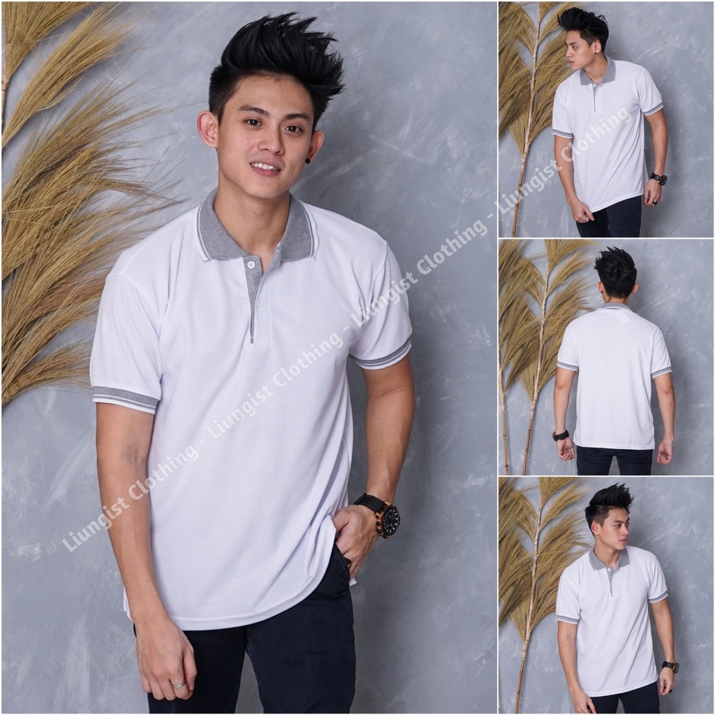 Kaos kerah / kaos polo / poloshirt / polo shirt / Kaos polo Pique Premium Size Besar-Putih kerah abu