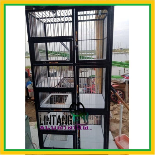 Kandang Kucing Aluminium Minimalis 3TINGKAT hitam Clasik