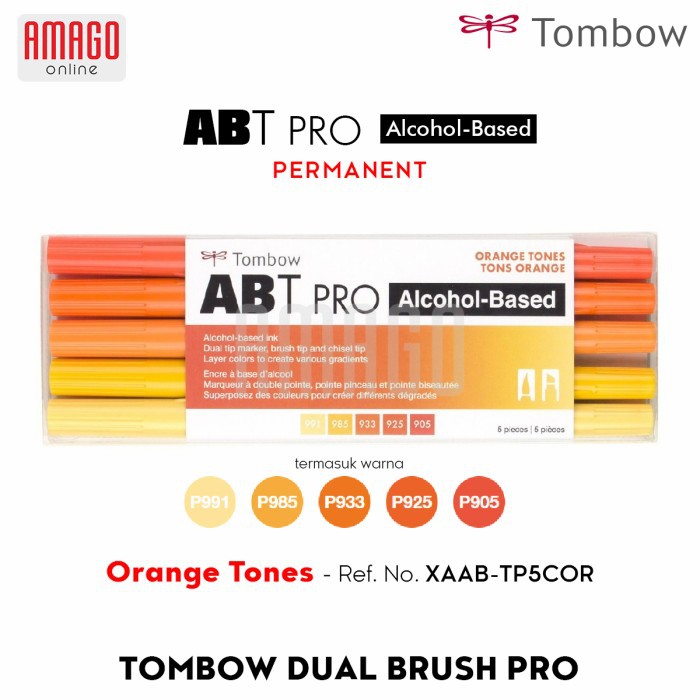 TOMBOW Dual Brush Pen ABT PRO - ORANGE TONES - 5 packs - XAAB-TP5OR