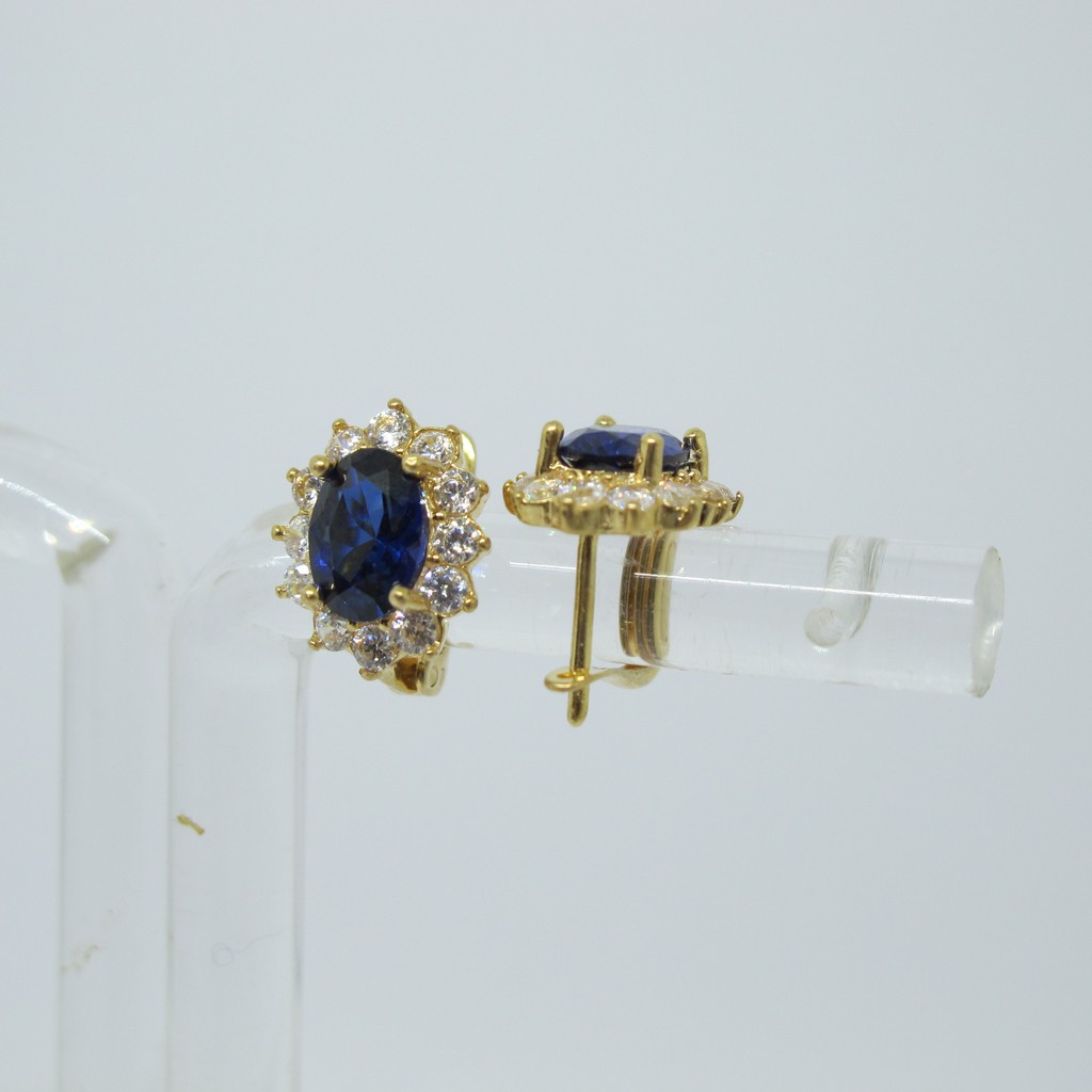 anting jepit anak dan dewasa emas asli kadar 700 70% 16k 22 batu biru tua safir gold cetek klip giwang kerabu tusuk