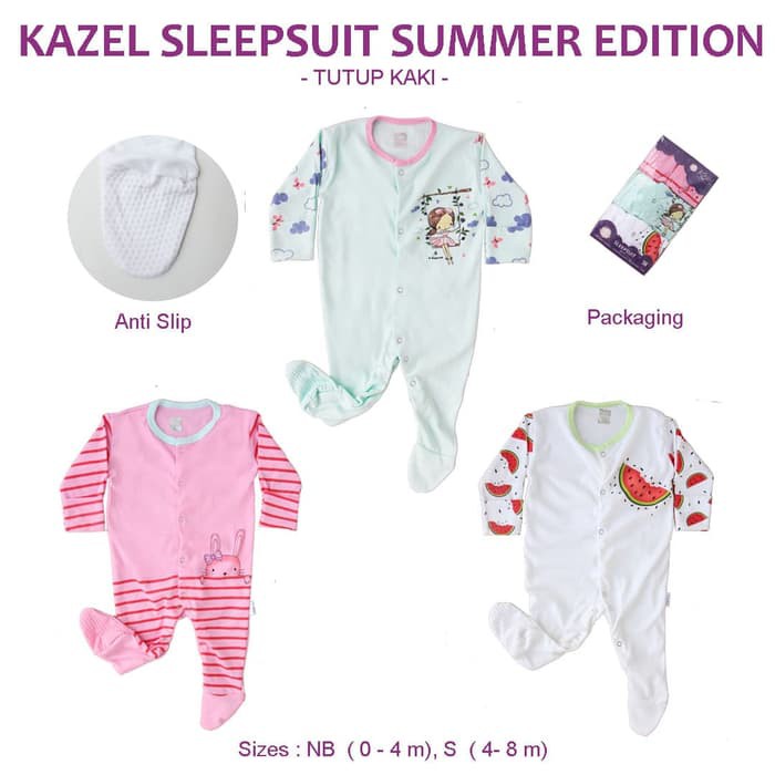 3pcs Kazel Summer Edition Sleepsuit Bayi Girl Baju Tutup Kaki 0-24m