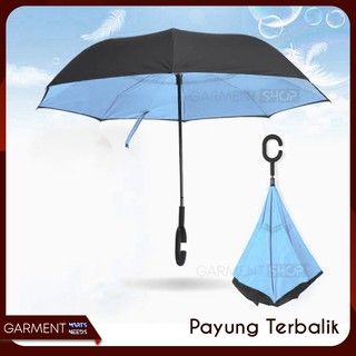Payung Terbalik Besar 2 Lapis Kain Gagang C Reverse Umbrella Kazbrella