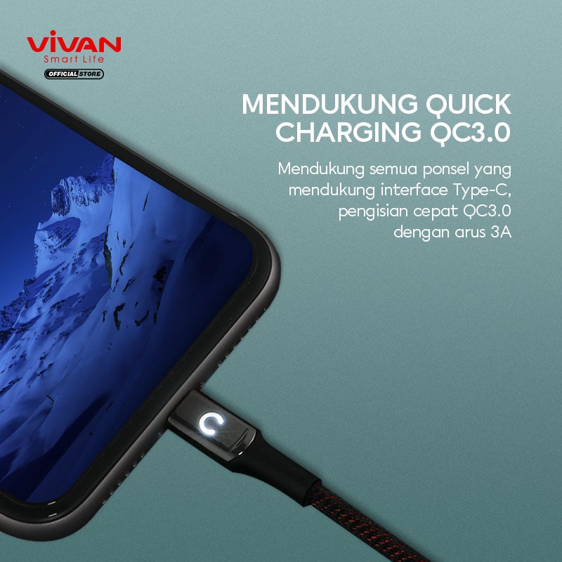 VIVAN Kabel Data Type-C VZC100 VZC 100S TIPE C / VZL100S VZL 100S LIGHTNING Automatic Power-Off QC3.0 100CM Garansi Resmi 1 Tahun VZC100S