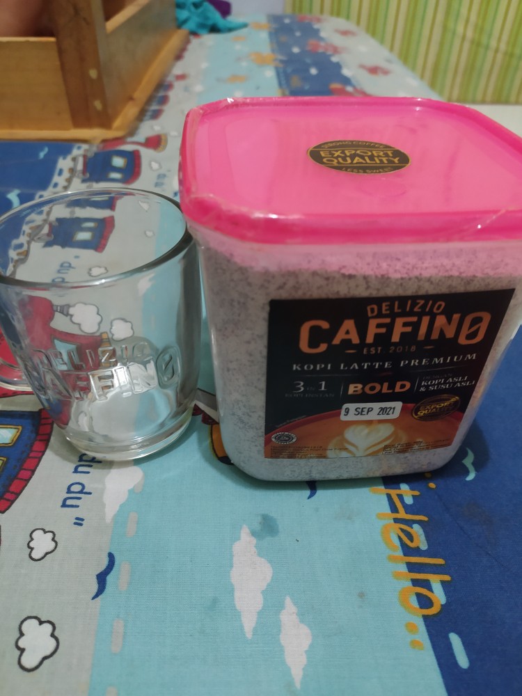 Caffino kopi latte premium bold toples 500gr free gelas 