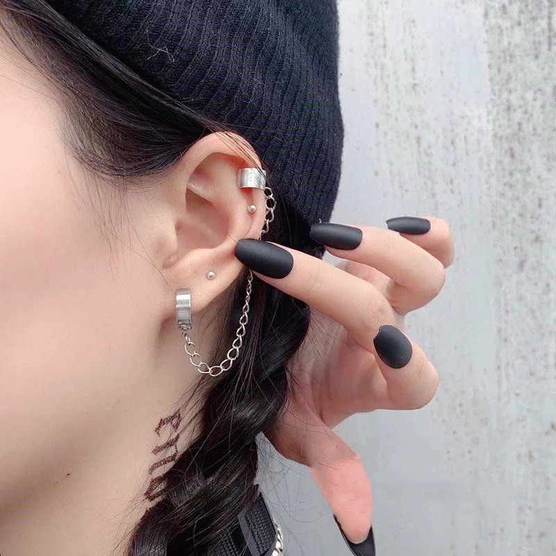 Anting Tusuk Rantai Titanium Steel Gaya Korea Gothic Trendy Untuk Priawanita 2023