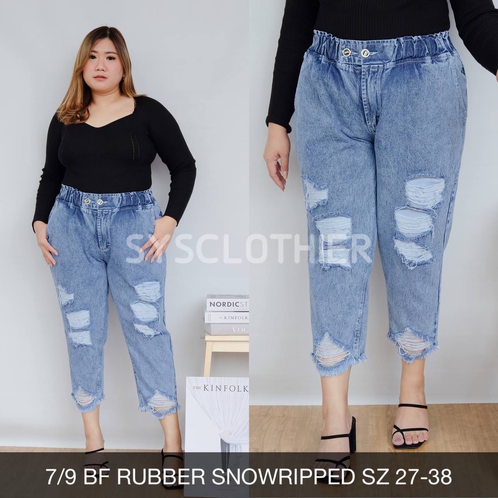 CELANA JEANS WANITA 7/9 BF RUBBER RIPPED SERIES