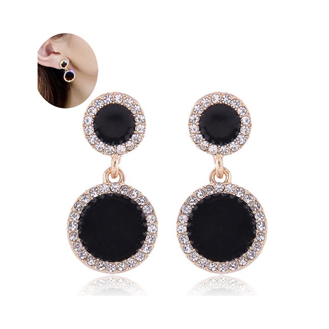 LRC Anting Tusuk Fashion Gold Round Diamond Stud Earrings A58004
